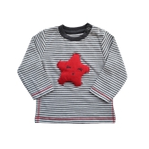 Star Applique on Grey / White Striped Full Sleeves T-Shirt (100% Cotton Interlock Biowash)