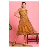 Janasya Poly Georgette Yellow Fit And Flare Dress - - XS