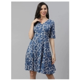 Divena Cotton Blue Fit And Flare Dress - 5XL