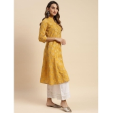 Rangita Women Cotton Yellow Gold Printed Calf Length Kalidar Kurti - None