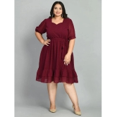 PrettyPlus by Desinoor.com Georgette Self Design Knee Length Womens Fit & Flare Dress - Wine ( Pack of 1 ) - None