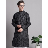 Mens Black Printed Pure Cotton Kurta-XL / Black