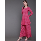 Antaran Cotton Printed Kurti With Palazzo Women''s Stitched Salwar Suit - Pink ( Pack of 1 ) - None