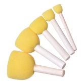 ECLET 5 Pcs Round Stencil Yellow Sponge Dabber, Wooden Handle Foam Brush for Art & Crafts, Stippler Set DIY Painting Tools A