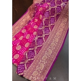 Ombre Purple-Pink Shades - Authentic Hand Bandhej Banarasi Silk Georgette Saree | SILK MARK CERTIFIED