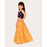 Girls & Kids Rayon Printed With Embroidered Blouse Lehenga Choli Set-Yellow / 5 Years-6 Years