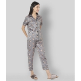 Smarty Pants - Light Grey Satin Womens Nightwear Nightsuit Sets ( Pack of 1 ) - 2XL