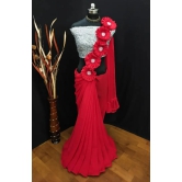 Georgette Ready To Wear Sarees with Sequin Blouse Piece-Red