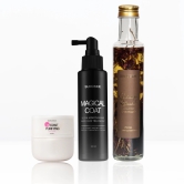 champi hair oil + magical coat + scalp scrub