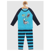 Lazy Shark Boys Turquoise Blue  Black Printed Night suit - None