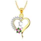 Vighnaharta Valentine Gift Traditional Flower Heart Initial R Letter CZ Gold and Rhodium Plated Alloy Pendant for Women and Girls-[VFJ2108PG] - Golden