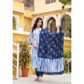 White and Blue Color Tie Die printed Kurta set with Bottom and Dupatta-M