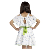 Kids Cave cut-out dress for girls fit and flare belted with flower fabric rayon floral print (Color_White, Size_3 Years to 12 Years) - None