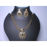 Green and White American Diamond Bridal Necklace Set