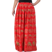 Flame-Scarlet Digitally Printed Casual Skirt with Motifs of Elephants And Flowers From Pilkhuwa