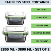 Femora Lunch Box High Steel Rectangle Heavy Duty Airtight Leakproof Unbreakable Storage Container with Lock Lid Lunch Box for Office-College-School, Lunch Box - 2800 ml/gm,3800 ml/gm - Set of 2