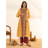 Janasya Crepe Printed Flared Womens Kurti - Mustard ( Pack of 1 ) - None