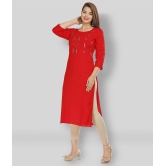 JC4U - Red Rayon Womens Straight Kurti ( Pack of 1 ) - XL