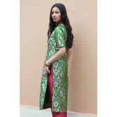 Green Brocade Kurta And Pants-XS / Kurta