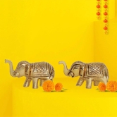 Brass Elephant | Set of 2 | 100% Pure Brass | Yellow Antique Finish