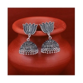 Sukkhi Pleasing Oxidised Lotus Jhumki Earring for Women - Silver