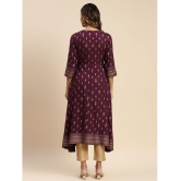 Rangita Women Rayon Wine Gold Printed Calf Length Kurti Anarkali - 4XL, Wine