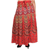 Hibiscus-Red Block-Printed Sanganeri Wrap-Around Skirt from Pilkhuwa