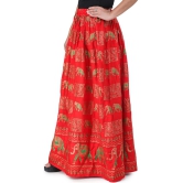 Flame-Scarlet Digitally Printed Casual Skirt with Motifs of Elephants And Flowers From Pilkhuwa