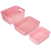 Vegetable & Fruit Plastic Basket Set (3 in 1)-Pink