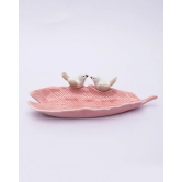 Jewellery Holder Tray, Crafted Bird, for Dressing Table, Ring Dash, Rectangular, Pink, Ceramic