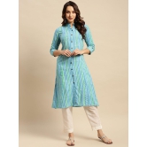 Rangita Women Rayon Blue Tonal Printed Calf Length Kalidar Kurti With Front Button Placket - None