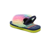 ONYC Kids Slippers - Rainbow Fur Sliders for Girls, Navy Blue