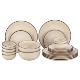 Handcrafted Stoneware Reactive Glaze Ceramic Dinner Set, 20 Pieces Serving for 6, Microwave and Dishwasher Safe, Bone-ash Free, Crockery Set for Dining and Gifting, Beige Speckeld