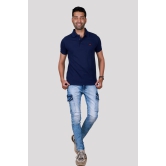 Solid Men Polo Neck Navy Blue T-Shirt