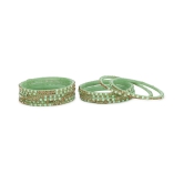 Party Glass Bangle Set Ornamented With Beads For Spaical Look (Pack Of 12 Green Shining & Attractive - None