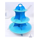 Cake Decor™ 3 Tier Small Polka Dots Printed Round Cardboard Cupcake Stand-SKY BLUE