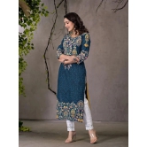 Juniper Rayon Embroidered Straight Womens Kurti - Navy Blue ( Pack of 1 ) - None