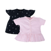 My Milestones T-shirt Half Sleeves Girls Navy Blue Stars /Pink Stripes-2Pc Pack - 3-6M - None