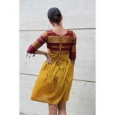 Deep Red and Mustard Pleated Saree Dress-XS