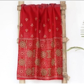 Fuchsia Designs Red cotton silk block print stole