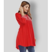 HIGHLIGHT FASHION EXPORT - Red Rayon Womens Asymmetrical Kurti ( Pack of 1 ) - L