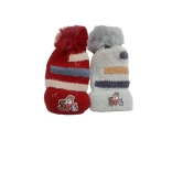 Striped Knitted Winter Hat with Faux Fur Pom Pom for Kids