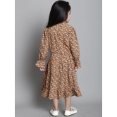 MINI & MING Girls Floral Print Mock Neck Bell Sleeves Crepe Shirt Midi Dress