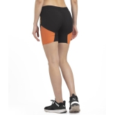 Color Block Women Black, Orange Sports Shorts