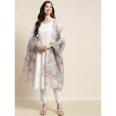 Sequinned Kurta with Trousers & With Dupatta-L / White