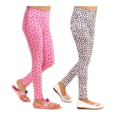 Kids Cave - Baby Pink Cotton Blend Girls Leggings ( Pack of 2 ) - None