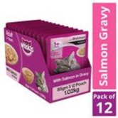 Whiskas Wet Food for Adult Cats (1+Years), Salmon in Gravy Flavour pack of 12 x 85 gms
