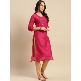 Rangita Women Chanderi Pink Sequin Yoke Embellished Calf Length Straight Kurti - None