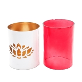 Lotus Cut Metal Glass Votive White and Red Glass