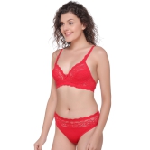 Salsa 5501 Sexy Red Lace Medium Coverage Non Padded Bridal Honeymoon Bra & Panty Sets-34 / B / Red